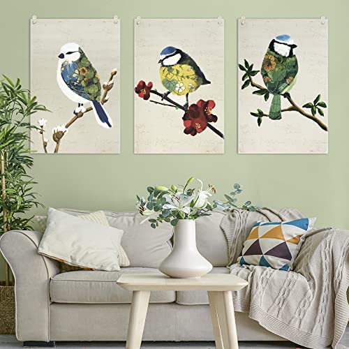 Cosplay Studio Hanging Canvas Wall Art Painting Pack Of 3 Artistic Birds Tapestry The Bird Is Standing On Top Of A Tree Branch Artwork Tapestry Wall Hanging For Room Office With Steel Grommets #TOP1