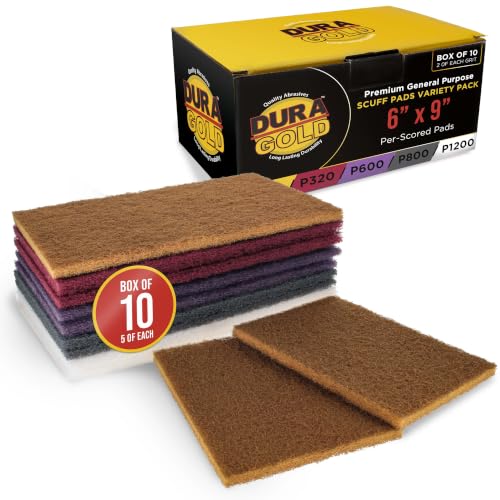Image of Dura-Gold Premium 6 inch x 9 inch 10 Scuff Pad Variety Pack, 2 Each Maroon, Gray, Gold, Purple and White - Scuffing, Scouring, Sanding, Cleaning, Blending, Paint Surface Prep Adhesion - Automotive Auto Body