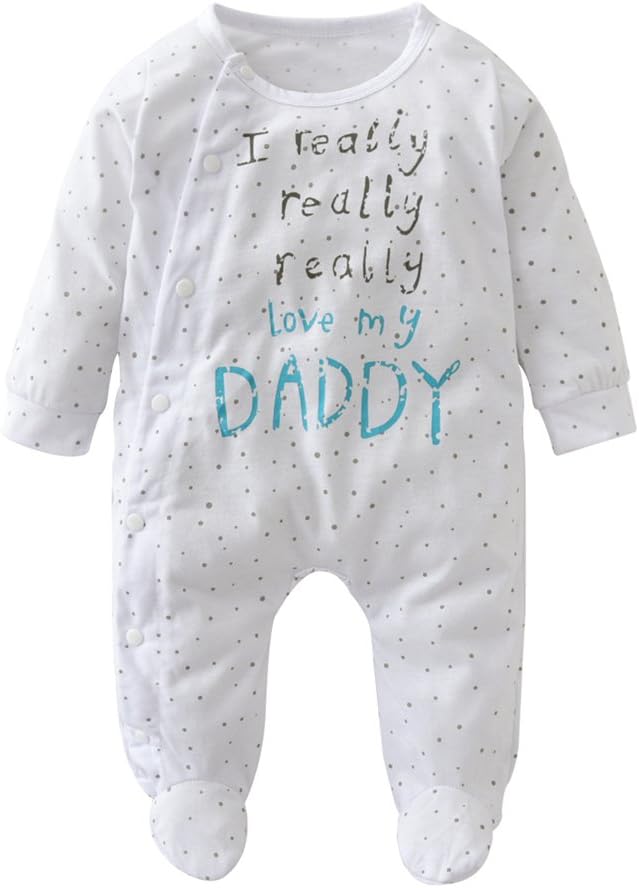 Newborn Baby Boys Girls Letter I Love My Dad and Mom Rompers Outfits Pajamas Bodysuit Clothes (I Love My Dad, 60(0-3 Months))
