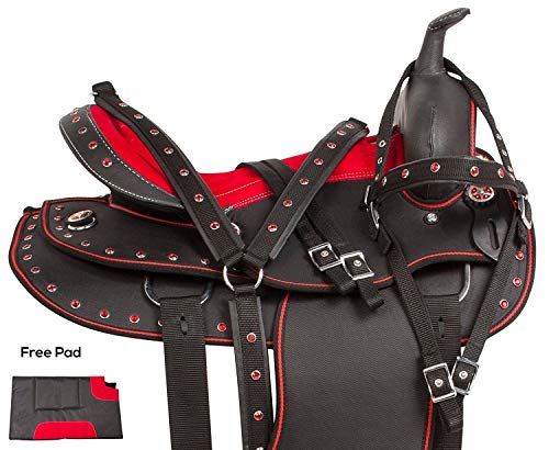 Warsi's Presents Adult & Pony Classic Quality Western Synthetic Comfort Barrel Racing Horse Saddle Get Headstall, Breast Collar, Reins & Pad. Size 10 To 18 Inches Seat (18'' Inches Seat, Red) #TOP2