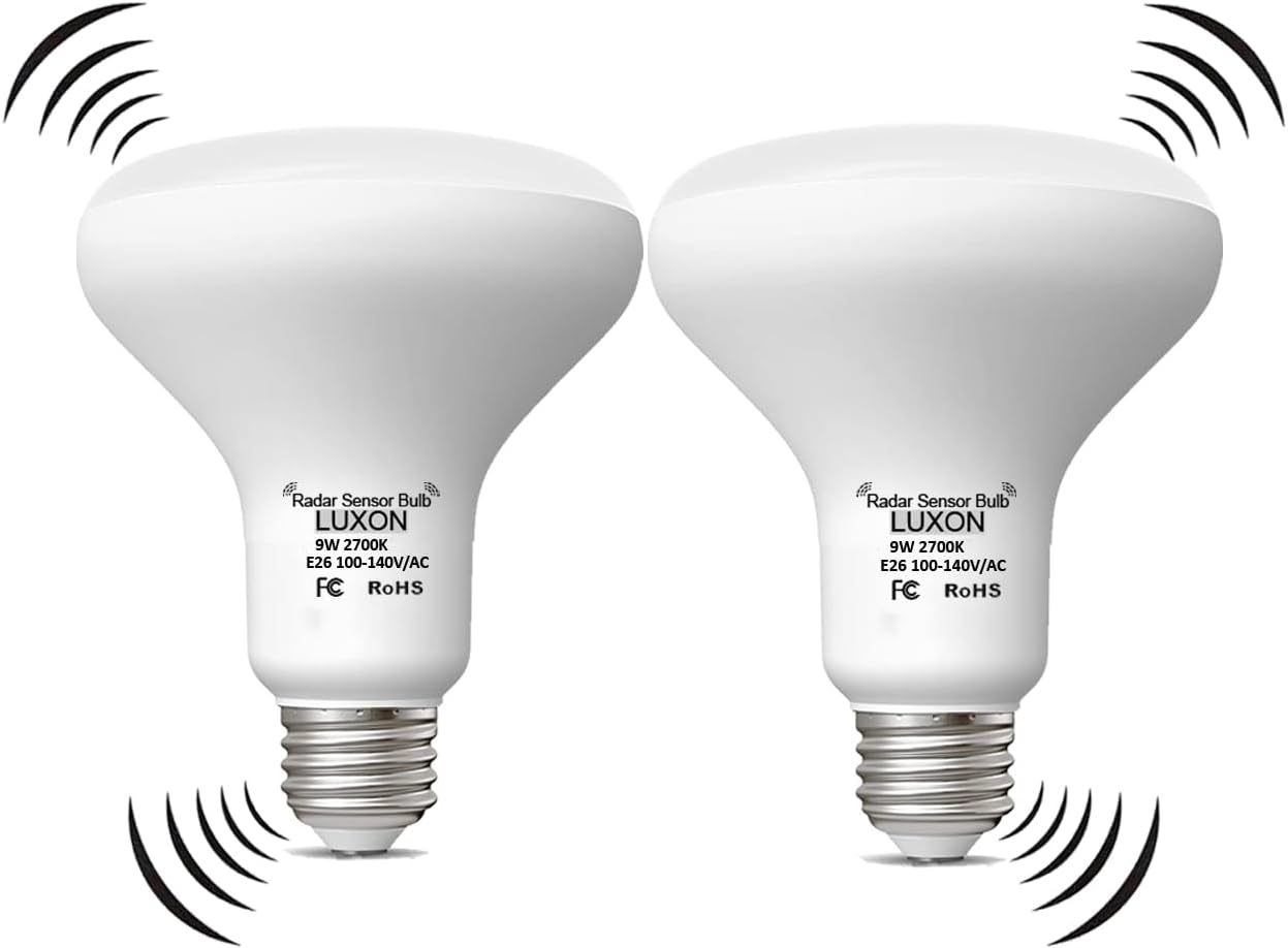 9W BR25 Radar Motion Sensor Light Bulbs, Detector Dusk to Dawn 90W Equivalent,Smart Led Lamp Lighting,Indoor Outdoor Auto On/Off E26 Base Soft White 2700K