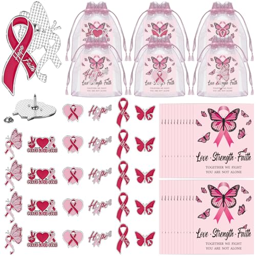 24 Sets Breast Cancer Awareness Pins Pink Ribbon Lapel Pins Breast Cancer Brooch Badge with Cards for Breast Cancer Survivor Month Women Breast Cancer Survivor Support Breast Cancer Awareness Items