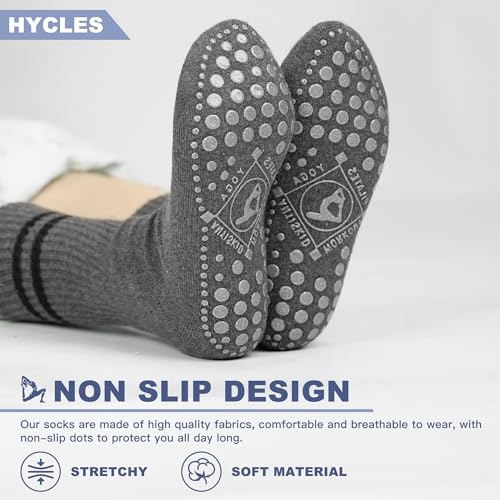 Image of HYCLES Women Pilates Socks, Grips Non Slip Yoga Socks Barre Gym Athletic Grippy Socks 3 Pairs