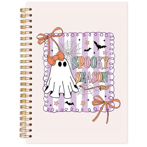 FDHSPAAM Coquette Halloween Ghost Spiral Journal Notebook 5.5x8.3in, Spooky Ghost Journal for Woman, Girly Preppy Halloween Notebooks Gifts for Note Taking, Hardcover Notebook