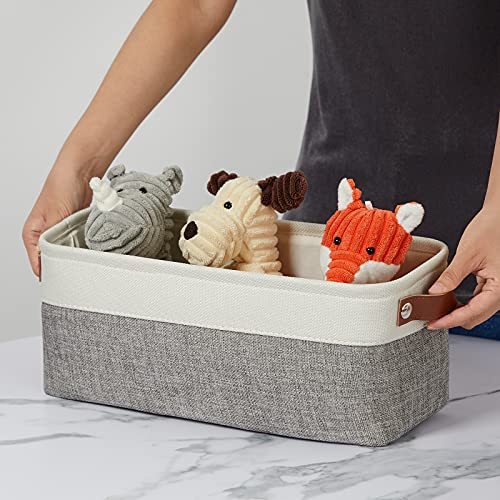 Dullemelo Small Storage Baskets 15"X6"X5.5", Fabric Storage Bins For Toilet Tank Top [2 Pack], Back Of The Toilet Basket (White&Grey) #TOP6