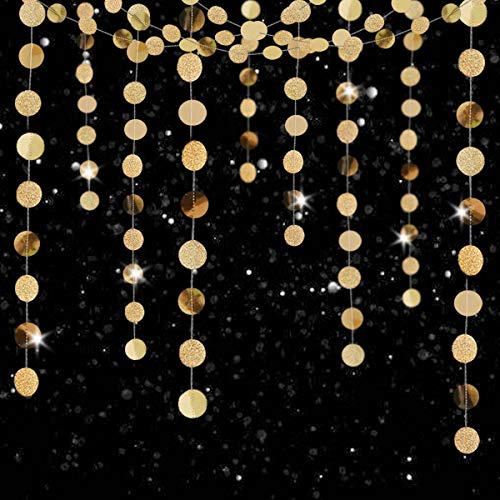 6 Pcs Glitter Champagne Gold Paper Circle Dots Garland (52 Feet) Party Hanging Bunting Birthday Party Decorations Engagement Party Bridal Shower Wedding Baby Shower Christmas Supplies Photo Backdrop by TTSAM - Image 2