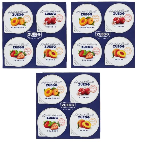 Juego De 3 Mermeladas De Zugg Monoporzioni En Porciones Individuales, 4 Sabores Diferentes, Albaricoque, Melocotón, Cereza, Fresa 100 G (4 X 25 G)
