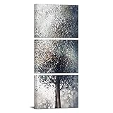 Conipit Vertical Tree Painting for Living Room Fantasy Grey Tree Wall Art Silver Tree of Life Neutral Pictures Wall Decor Stretched Framed Ready to Hang 12''x16''x3 pcs