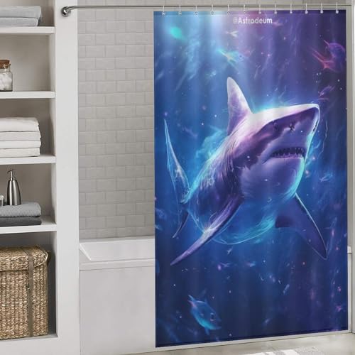 Rideau de douche tissu polyester imperméable 140x183 cm lavable motif requin