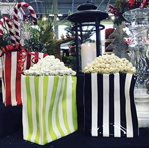 Popcorn University Ceramic Popcorn Container With Lid - Decorative Cookie Jar For Kitchen Counter Food Storage, Table Centerpiece, Vase & More - Red Striped Home Movie Theater Room Décor, 13"X4.5"X8" #TOP7