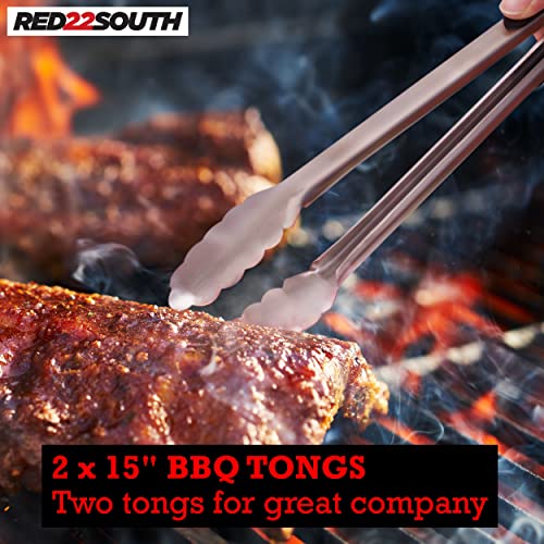 Red22South Premium Bbq Accessories For Outdoor Grill - 2 Grill Tongs, A Grill Spatula & Fork, 4Pc Stainless Steel Bbq Tongs & Grill Set, Heavy Duty Barbecue Tools, Bbq Set #TOP1