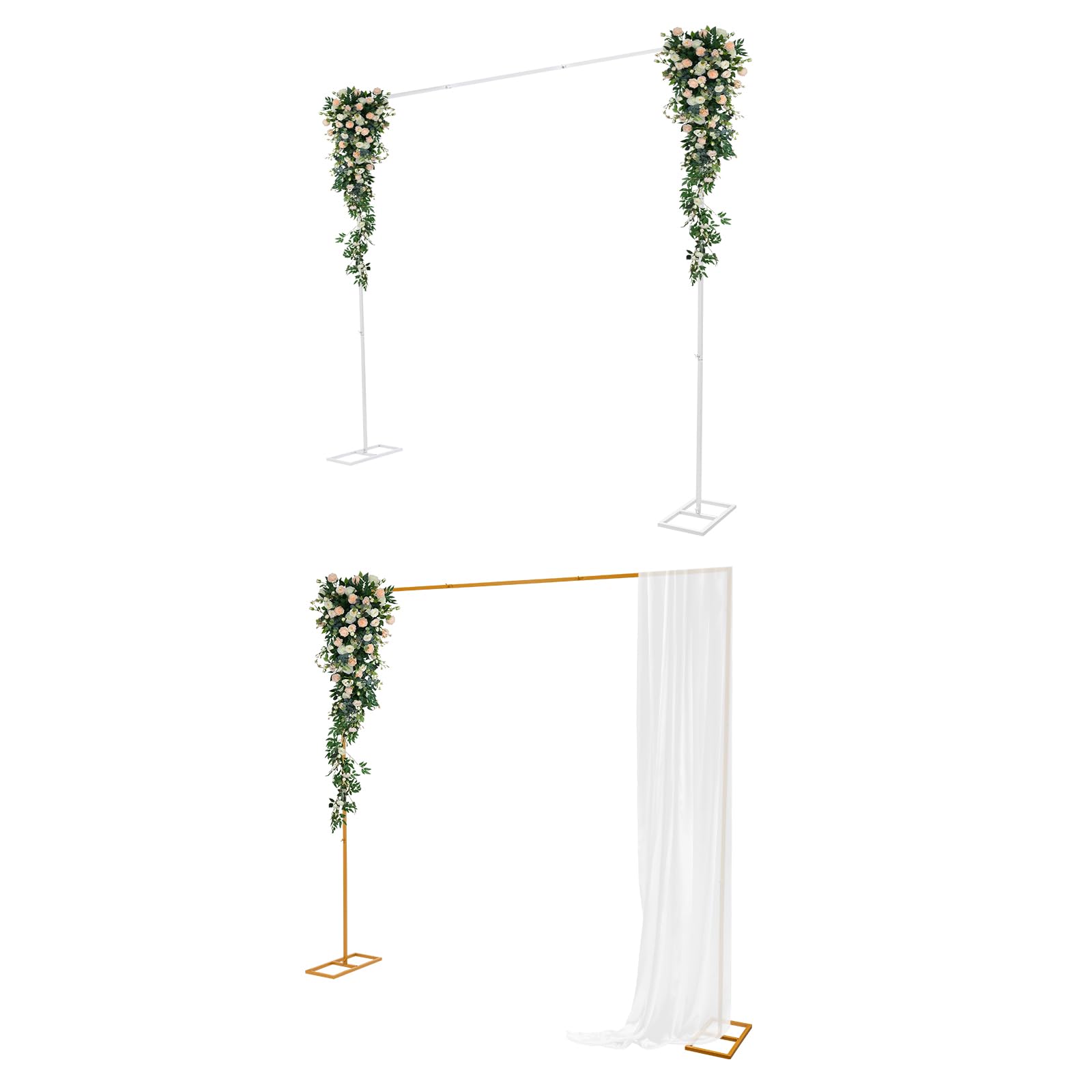 2,4 x 2,4 m, arco de boda, de metal, rectangular, para bodas, fondo, soporte para globos, soporte para boda, color blanco
