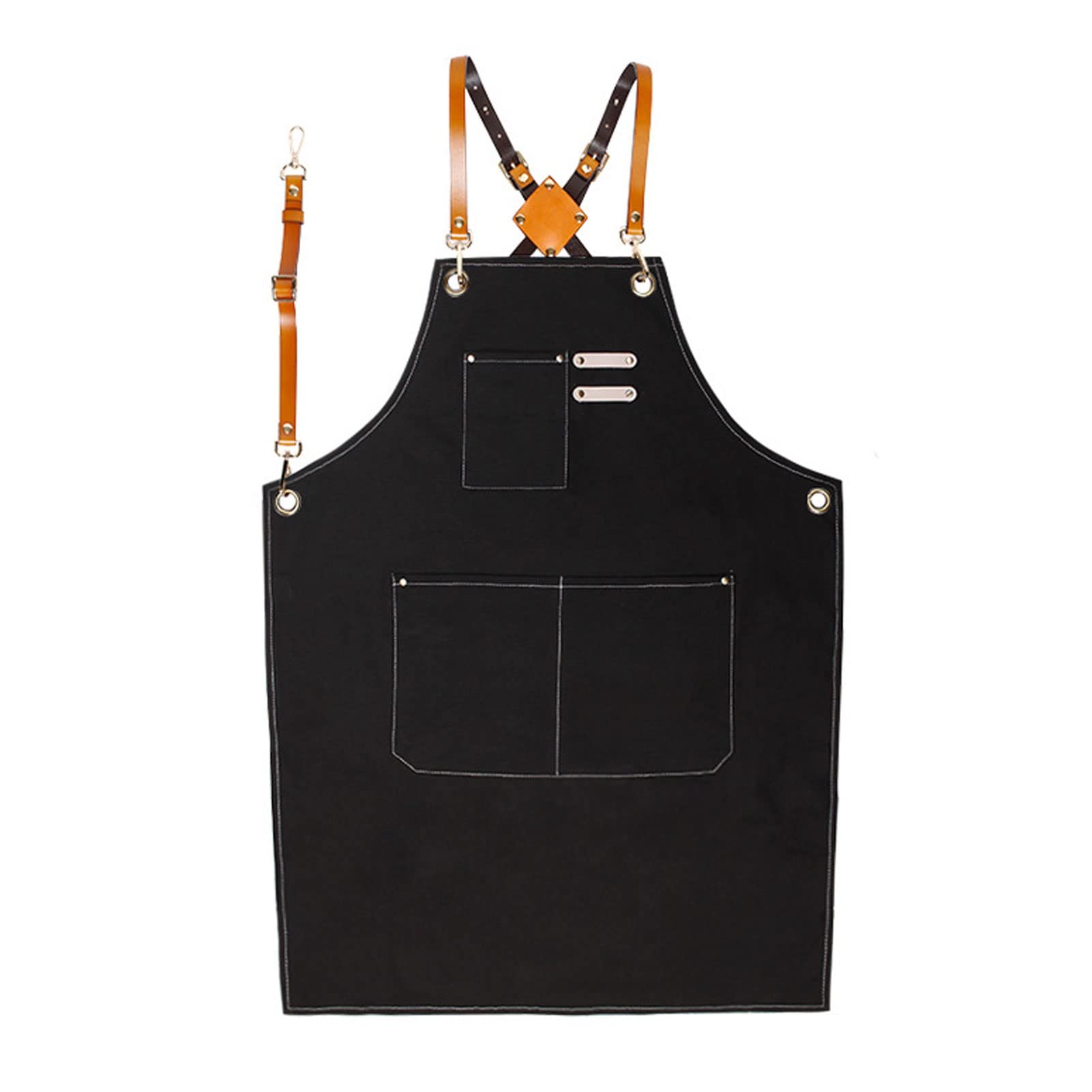 Grembiule Uomo, Regolabile Grembiule Jeans Tela, Lavabile Durevole Grembiule Lavoro Uomo Multitasche per Artigiano Falegname Artista Pittori Barman Tatuatore, Unisex (Color : Black, Size : XL)