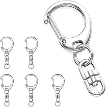 Key Chain Metal Fittings Set of 6 with Swivel Can Key Holder Parts, One Touch, Nascan with Round Ring, Handmade, Material, DIY Accessory Parts, Silver