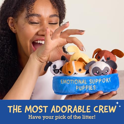 Image of Emotional Support Puppies by Relatable, Cuddly Stuffed Animals, Plushies, and Cute Stuff, Great Gift Ideas for Loved Ones of All Ages, Includes 5 Plushies with Carrying Basket