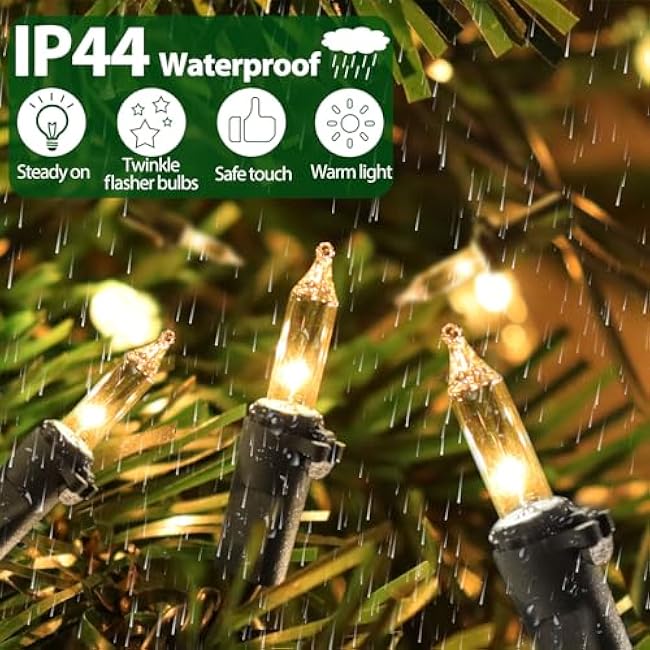 Clear Christmas Lights 66FT 200 Incandescent Bulbs Warm White Mini Lights with Black Wire for Christmas Tree, Garland, Thanksgiving, Wedding, Party, Home, Indoor & Outdoor Festival Decoration