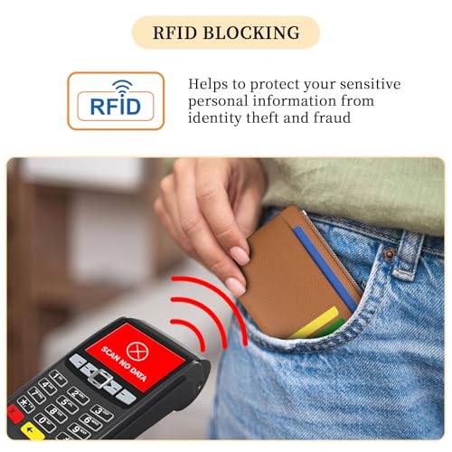 Image of Hancynir Minimalist Small Wallet Women Credit Card Holder, RFID Blocking Slim Mini Card Wallets Cute Front Pocket PU Leather Card Case Thin Travel Zipper Coin Cash for Ladies Men Wallet Gifts Brown