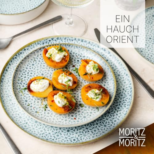 Foto von Moritz & Moritz Geschirrset 6 Personen 18-tlg. - Servierteller, Suppenteller & Dessertteller - Modernes Geschirr Set in Blau, spülmaschinenfest & mikrowellengeeignet - Serie Alhambra