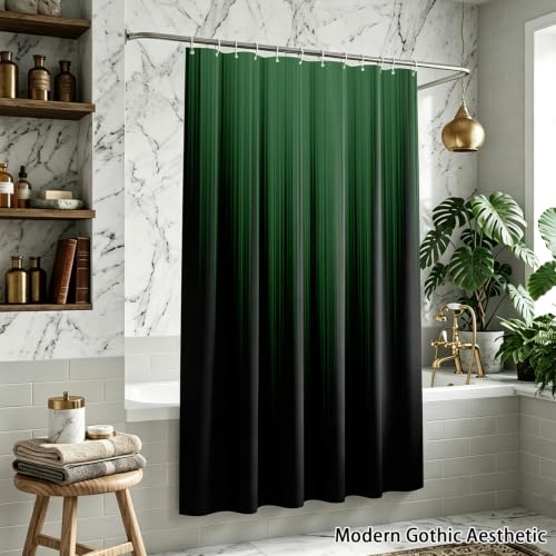 Image of AAtter Green and Black Shower Curtain, Modern Ombre, 72x72 Inch, 12 Hooks