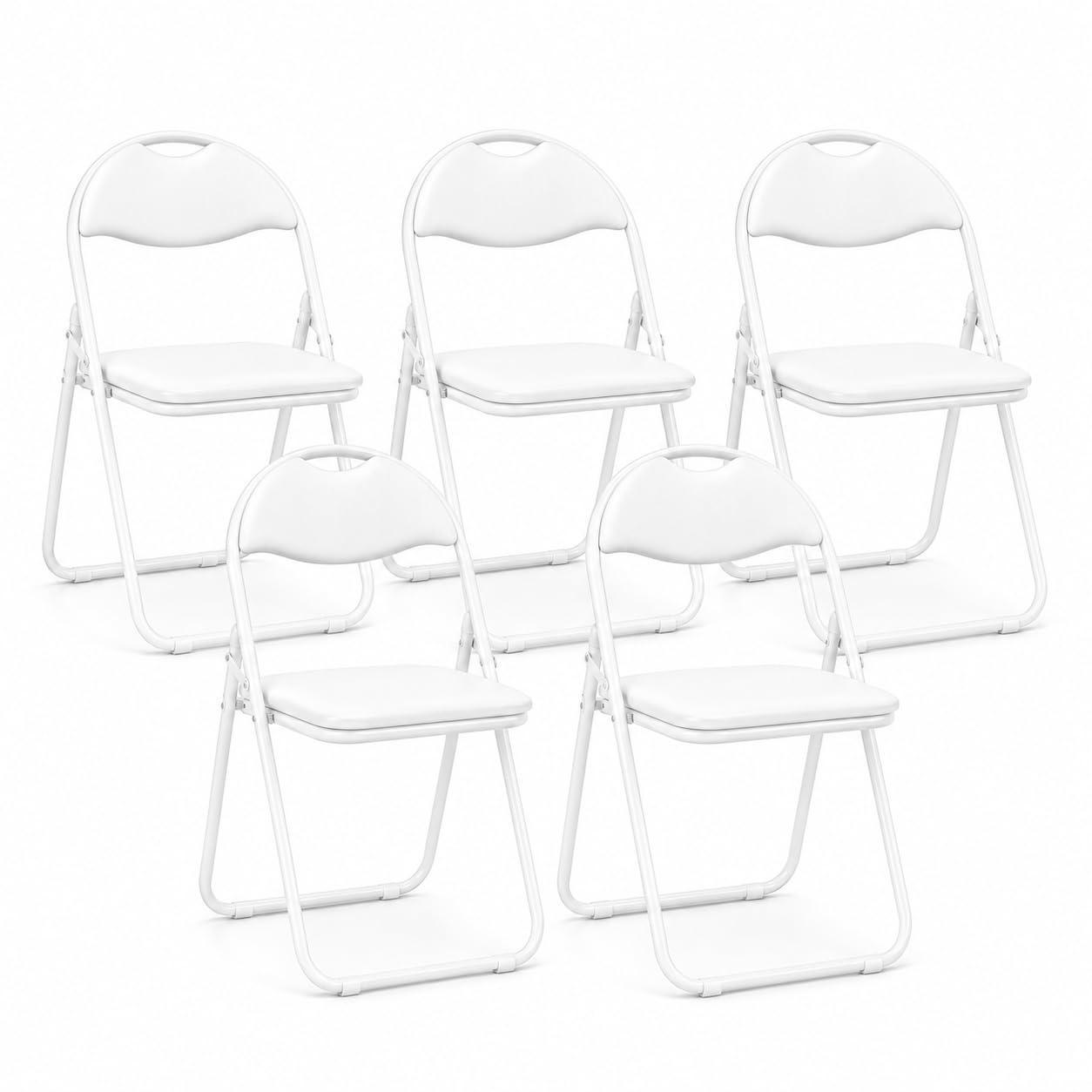 SuperGift.com Folding Chair Padded Paris Faux Leather Heavy Duty Steel Metal Frame Folding Back Rest Chair for Home Garden Office Dining (White 5 Pack)