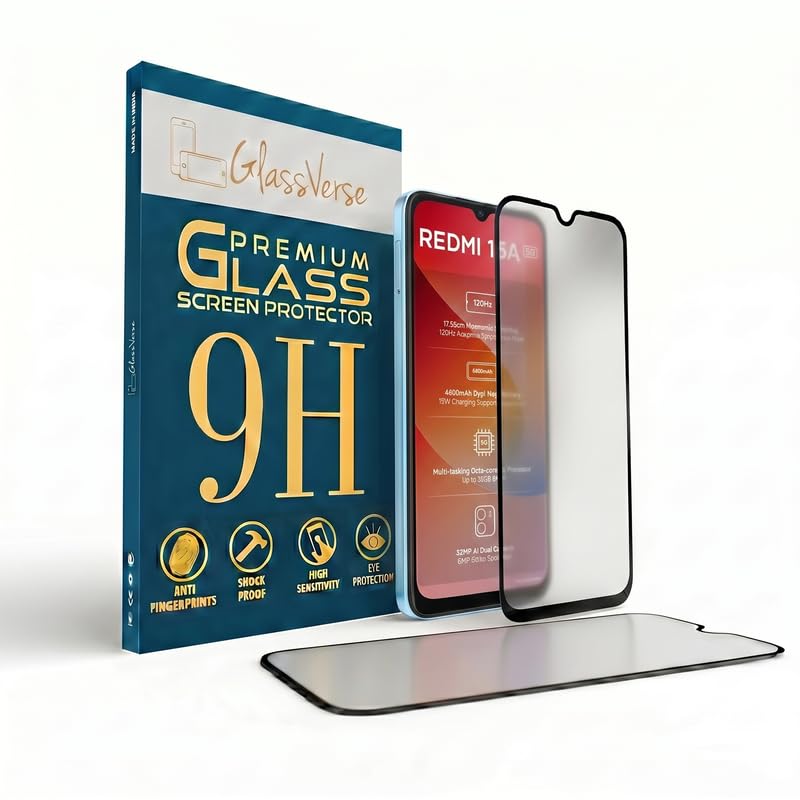 Image of GlassVerse D+ Matte Tempered Glass With 18H Hardness For Redmi 15A 5G (PACK OF 1) with Free Installation Kit. Full screen Coverage - 6.9 inch