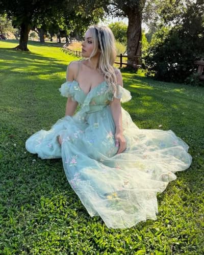 Fivsole Flower Embroidery Tulle Prom Dresses 2025 Long Formal Evening Party Floral Gowns2