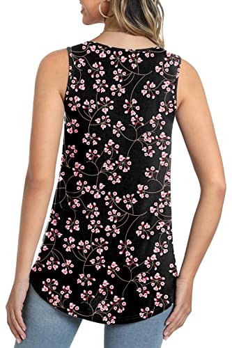 Longyuan Ladies Sleeveless Casual Tunic Tops Hawaiin Blouse Flower Print Tank Floral Shirts Xxx-Large #TOP2