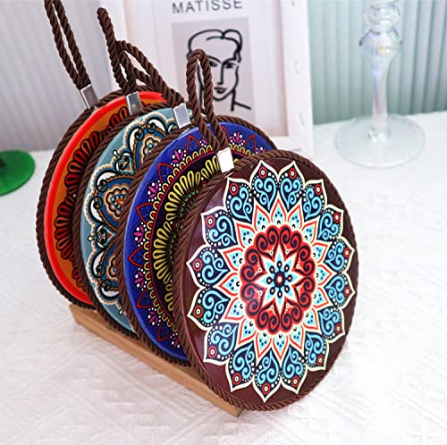 Alihoo Podstawki pod garnki, ceramiczne podkładki do gorących potraw, garnków i patelni, mata dekoracyjna z korkowym spodem w stylu mandali, średnica 17 cm (4 sztuki)