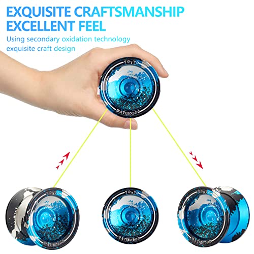 Watieoboo Metal Yoyo Professional, Responsive Yoyo For Kids Beginners, Unresponsive Yoyo For Adults Intermediate-Advanced Players With U Type Kk Bearing + Glove(Blue&Silver&Black) #TOP3