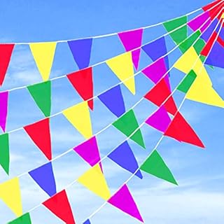 Aniyoo 160m Party Bunting Banner with 300 Flags, Multicolor Nylon Pennant Party Banner Triangle Banner Flags for Office Wedding Birthday Party Garden Home Deco Bunting Triangle Flags