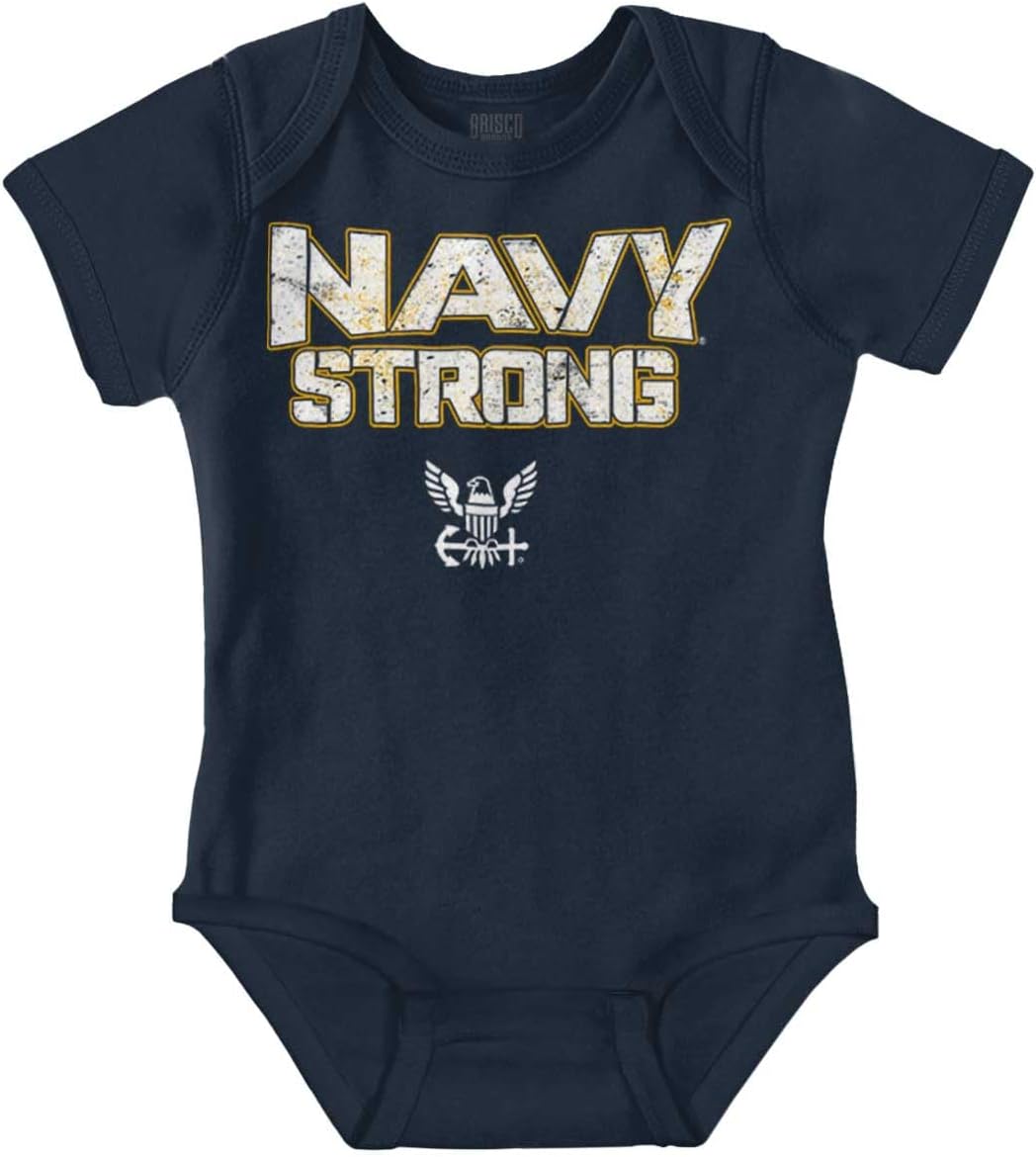 Brisco Brands Navy Strong United States Military Baby Romper Boys or Girls