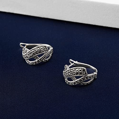 Vintage Black Marcasite Stud Earrings for Women Thai Silver Earrings Studs Gift4