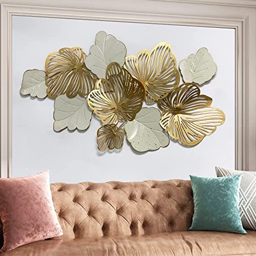 3D Metal Wall Decor Metal Wall Art Leaves, Modern Gold Home Decor Wall Sculptures "Gold Flower Blooming" Handmade Wall Hanging Artwork Decoration For Living Room Bedroom Luxury Kitchen Gifts ,132X72Cm/52"X29" #TOP5