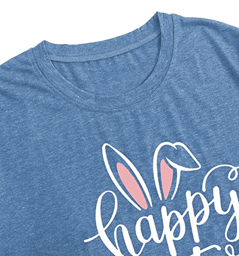 Image of Women Happy Easter T Shirt Bunny Rabbit Graphic T-Shirt Funny Letter Printed Shirts Short Sleeve Tops