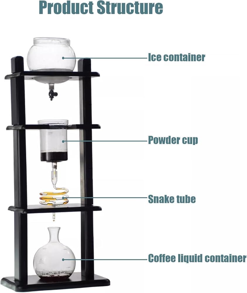 Ice Cold Brew Dripper Kaffeemaschine,Cold Brew Tropfturm 1000 ML Wiederverwendbarer Glasfilter Transparenter Edelstahlständer DIY Coffee Maker Glaskaraffe of