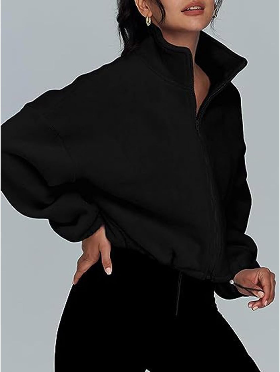 Fleece Cropped Jackets Zip Up Oversized Sweatshirts Winter Clothes Long Sleeve Sherpas Lined Hoodie Fall Outfits Fall Outfits