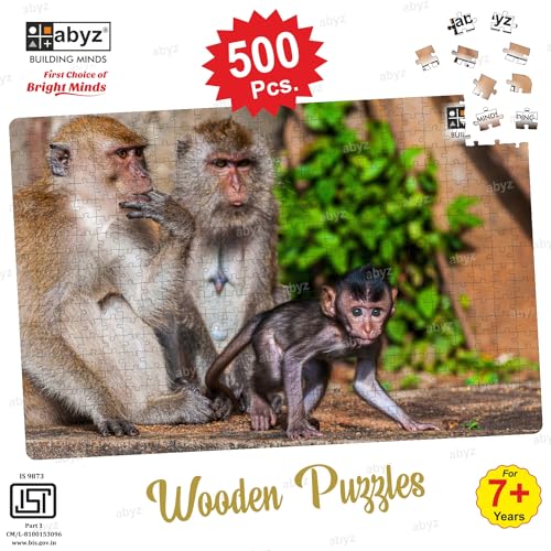 Image of ABYZ Wooden Jigsaw Puzzle - The Monkey Family Playset for Fun Educational & Little Explorers, 500-Pieces with Multicolor | Birthday Gift for (7 Plus Years) Age Kids.