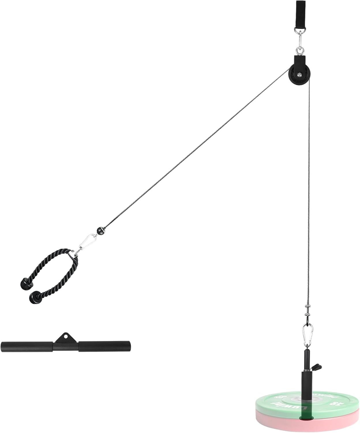 Luwint Fitness Pulley System, Cable Machine Attachments with Silent Aluminum Pulley & Adjustable Cable, LAT Pulldown Triceps Rope for Home Gym, Power Rack, Squat Rack DIY