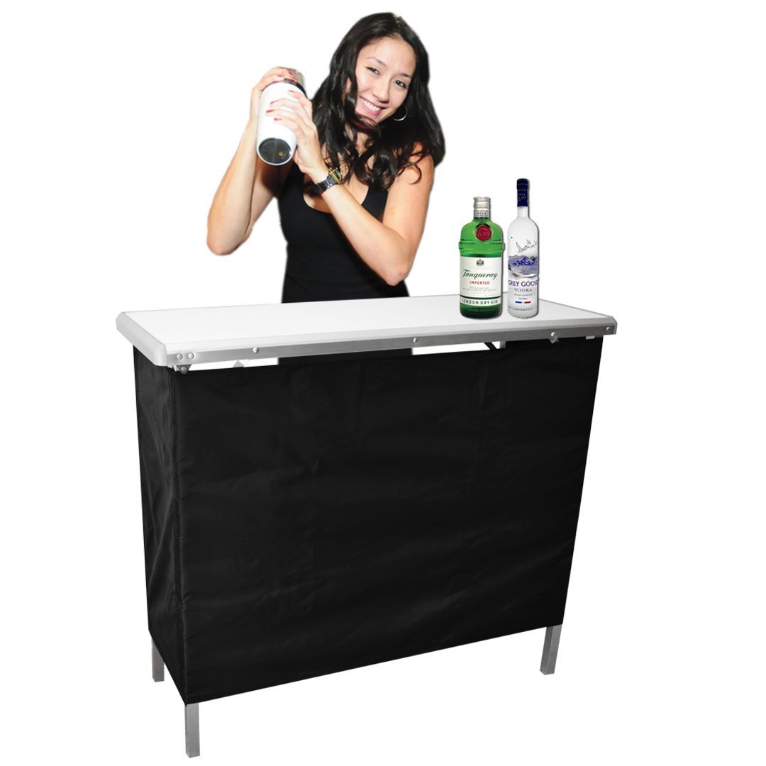 GoPong GoBar Portable Bar Table for Events - Pop Up Mobile Bartending Station with Travel Carrying Case - Black