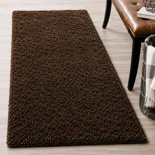 Image of Shaggy Runner Carpet 2x6 Ft| Anti Slip Floor Mat (Brown) | Soft Fluffy Microfiber & Polyester Rug | 1.5 Inch Thick High Pile Carpet for Bedroom, Hallway, Living Room & Home Decor