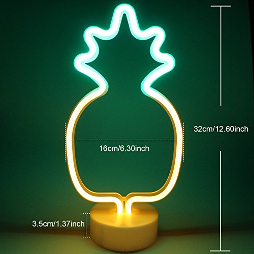 XIYUNTE Pineapple Neon Sign Neon Light Signs for Home Decor, Battery Powered Led Pineapple Lights with Base, Neon Signs for Bedroom, Kids Room, Living Room, Bar, Party, Christmas, Wedding