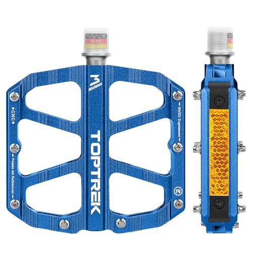 toptrek Fahrradpedale Blau mit StVZO Zugelassen Reflektoren, CNC Aluminium...