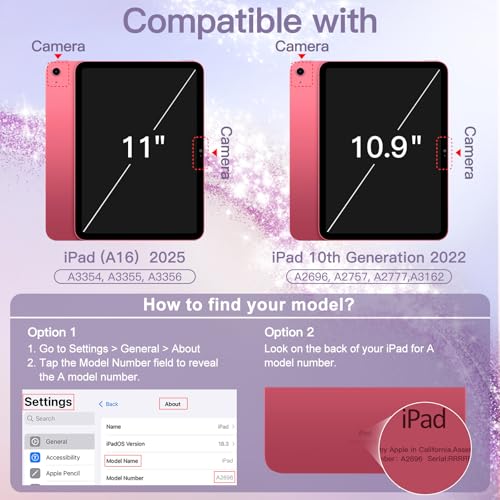 JETech Glitter Case for iPad (A16) 11th/10th Generation (2025/2022) with Pencil Holder, Cute Sparkly Slim Cover for Kids and Girls, Shiny Clear Back Shell (Pink) by JETech - Image 2