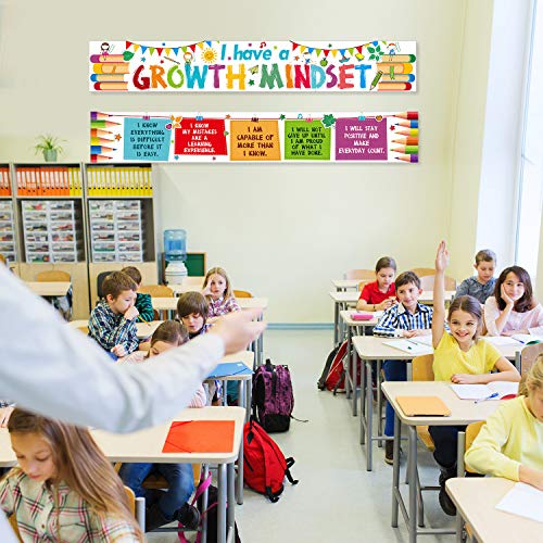 2 Pieces Motivational Classroom Banner Poster Inspirational Positive Growth Mindset Banner With 40 Pieces Glue Points For Students Educational Teaching Classroom Decorations, 61 X 9.5 Inch #TOP3