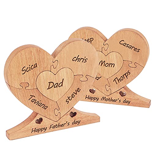 カスタム木製ハートパズル お父さん用 名前の刻印 1~8歳 ファミリーハートパズル 父の日 ホームデコレーションギフト