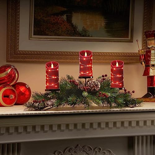 Image of LTETTES Embedded LED String Lights Real Wax Red Flameless Battery Powered Set 4 (O3 xH6) Led Candles with Remote Control for Home Decorations, Weddings, Birthday, Festivals, Gift, Diwali, Christmas