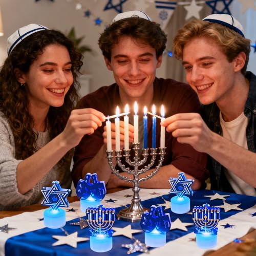 Bougies de Hanoukka aux détails soignés Étoile de David et Dreidel bleu - 6