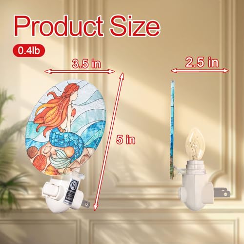 Image of Coastal Night Light Little Mermaid Plug in Wall Girls Room Bathroom Ocean Theme Made with Real Glass, Bulb Included, Manual On & Off