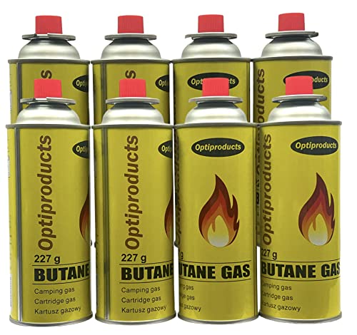 OptiProducts 8 BUTANE GAS BOTTLES CANISTER CAMPING HEATER COOKER BBQ