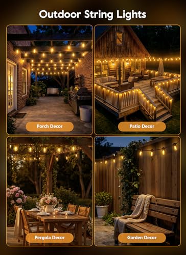 Image of Minetom 163FT Solar String Lights Outdoor Waterproof, 52 LED S14 Shatterproof Bulb, Patio Lights with Remote Type-C Port Timable, 3 Light Modes Dimmable Solar String Lights for Outside, Yard, Camping